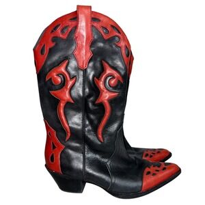 Reba Western Boots Black Red Leather Pointed Toe Cowboy Womens Size